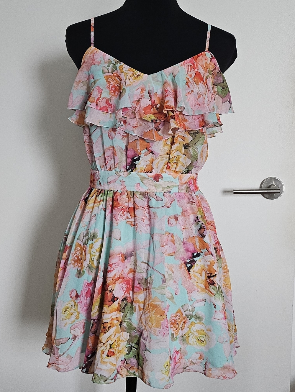 Rienda Gyaru Japan Floral Ruffle Sundress Mint Blue And Pink